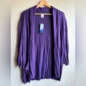 Karen Scott Purple Open Cardigan with Draped Front